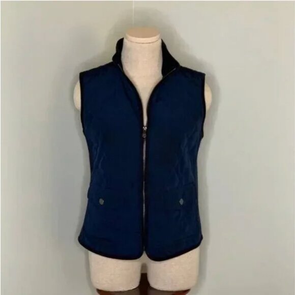 Talbots Navy Blue Quilted Puffer Vest Side Ribbed Stretch Zippered front Size S - Picture 9 of 9